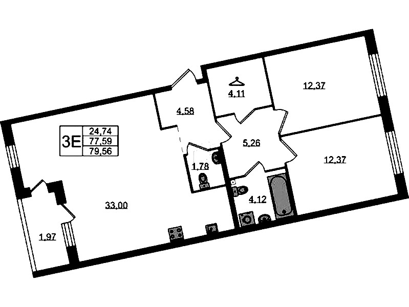 2-комнатная квартира 79.56 м², 1/4 эт., ЖК «Лисино»