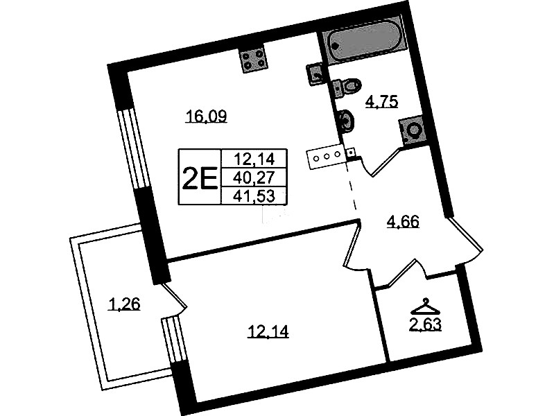 1-комнатная квартира 41.53 м², 2/4 эт., ЖК «Лисино»