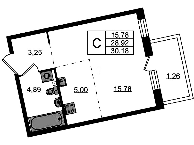 Квартира студия 30.18 м², 2/4 эт., ЖК «Лисино»