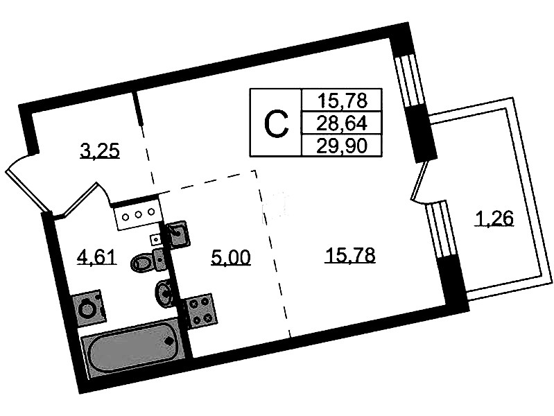 Квартира студия 29.9 м², 4/4 эт., ЖК «Лисино»