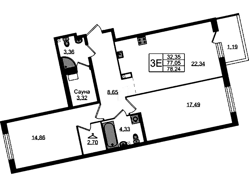 2-комнатная квартира 78.24 м², 1/4 эт., ЖК «Лисино»