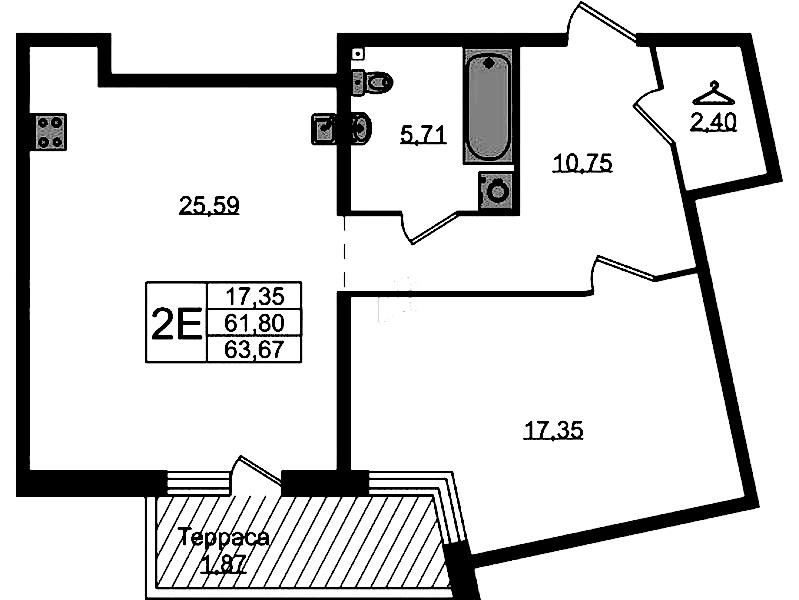 1-комнатная квартира 63.67 м², 1/4 эт., ЖК «Лисино»
