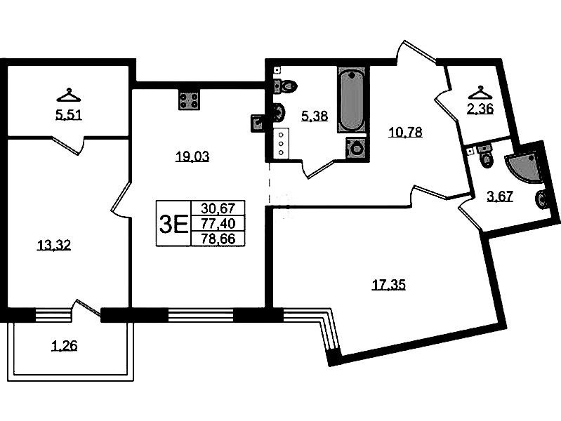 2-комнатная квартира 78.66 м², 2/4 эт., ЖК «Лисино»