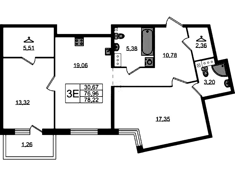 2-комнатная квартира 78.22 м², 4/4 эт., ЖК «Лисино»