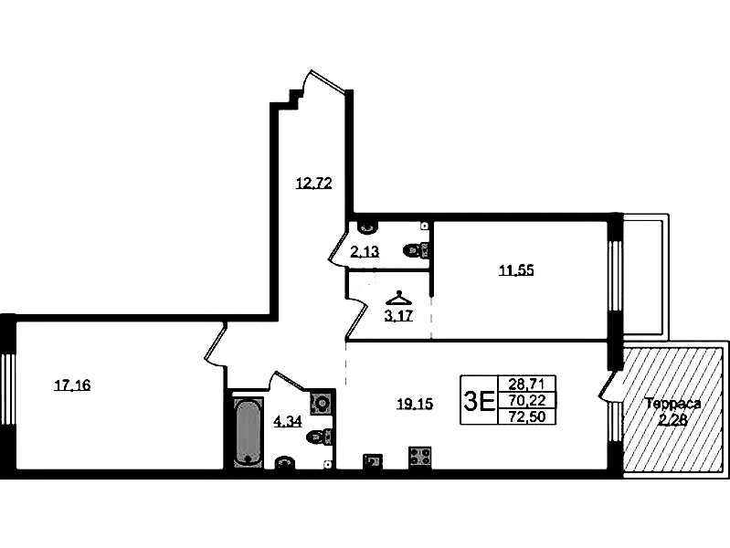 2-комнатная квартира 72.5 м², 1/4 эт., ЖК «Лисино»