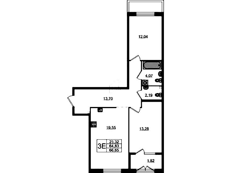 2-комнатная квартира 66.65 м², 1/4 эт., ЖК «Лисино»