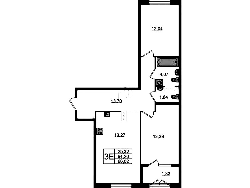 2-комнатная квартира 66.02 м², 2/4 эт., ЖК «Лисино»