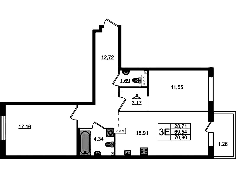 2-комнатная квартира 70.8 м², 4/4 эт., ЖК «Лисино»