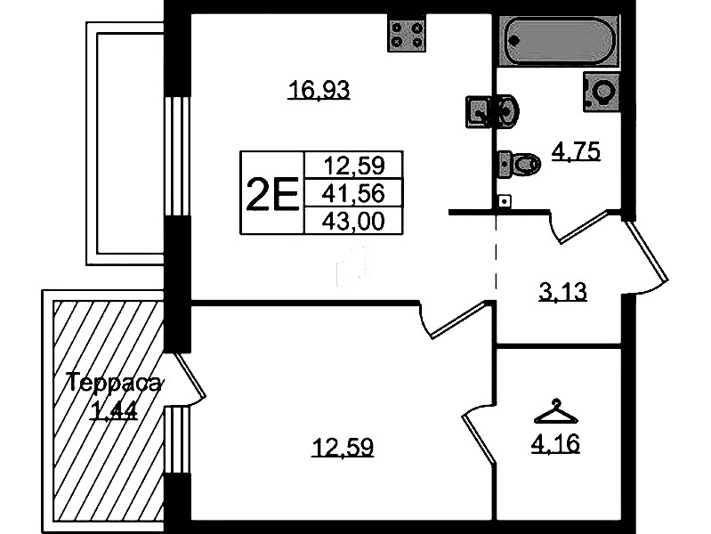 1-комнатная квартира 43 м², 1/4 эт., ЖК «Лисино»