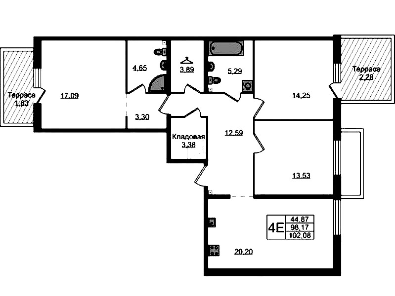 3-комнатная квартира 102.08 м², 1/4 эт., ЖК «Лисино»