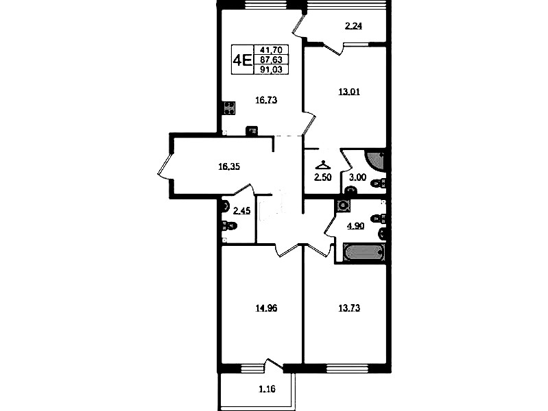 3-комнатная квартира 91.03 м², 2/4 эт., ЖК «Лисино»