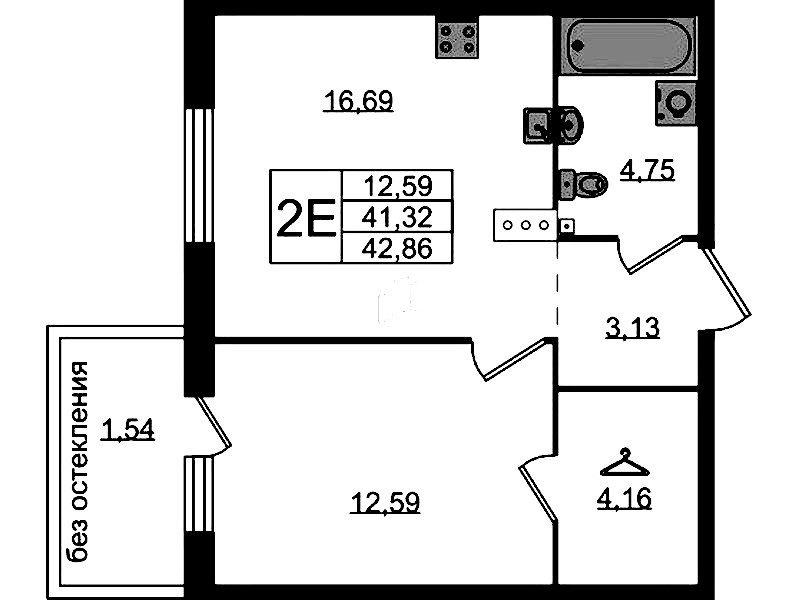 1-комнатная квартира 42.86 м², 4/4 эт., ЖК «Лисино»