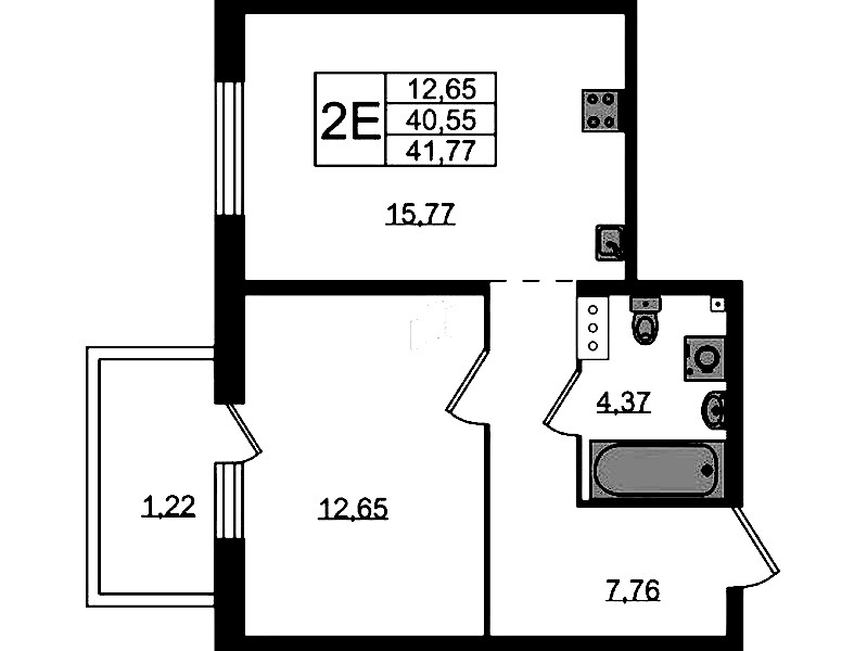 1-комнатная квартира 41.77 м², 4/4 эт., ЖК «Лисино»