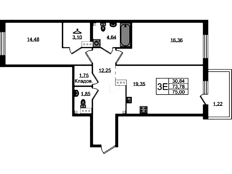 2-комнатная квартира 75 м², 4/4 эт., ЖК «Лисино»