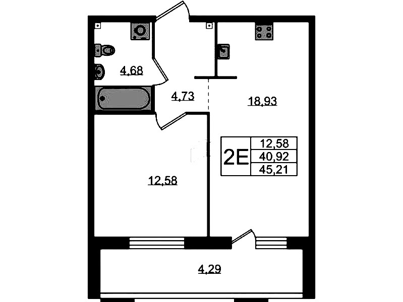 1-комнатная квартира 45.21 м², 2/4 эт., ЖК «Лисино»