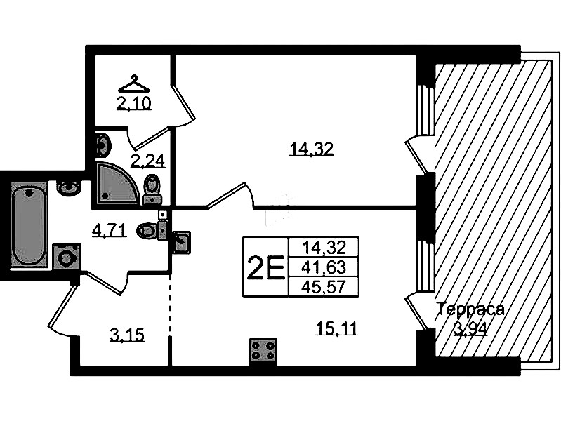 1-комнатная квартира 45.57 м², 1/4 эт., ЖК «Лисино»