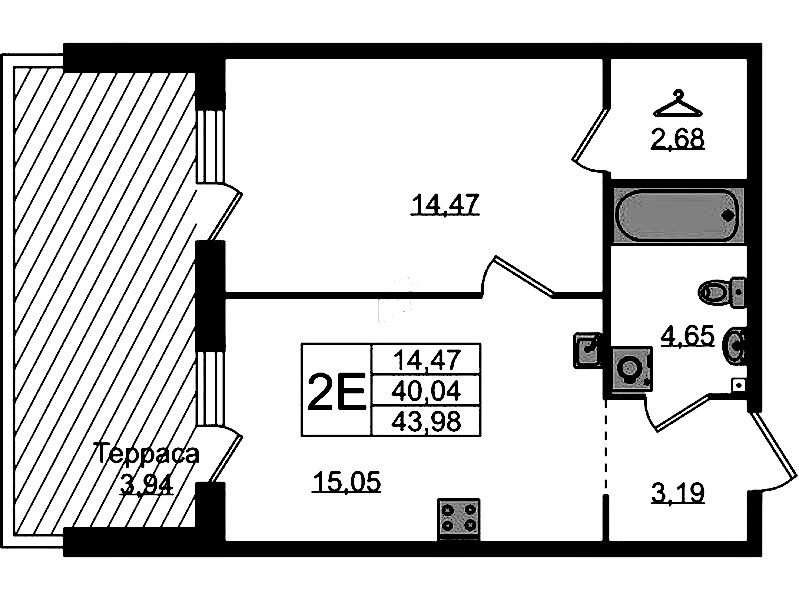 1-комнатная квартира 43.98 м², 1/4 эт., ЖК «Лисино»
