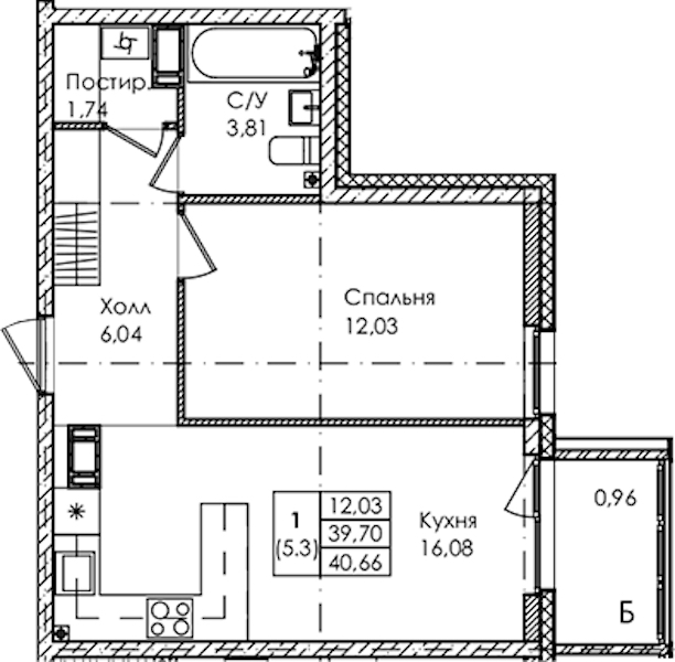 1-комнатная квартира 40.66 м², 4/4 эт., ЖК «Лисино»