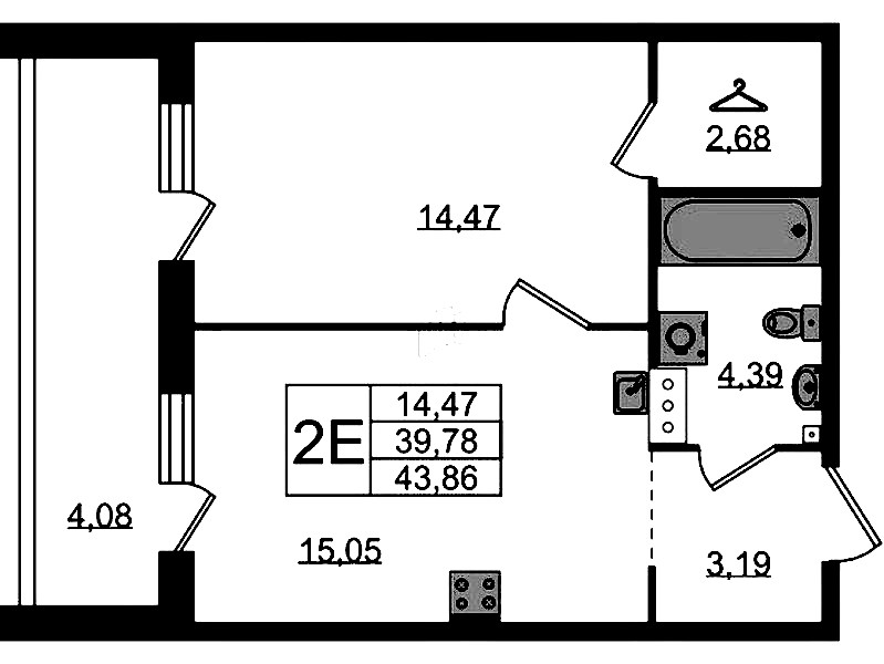 1-комнатная квартира 43.86 м², 2/4 эт., ЖК «Лисино»