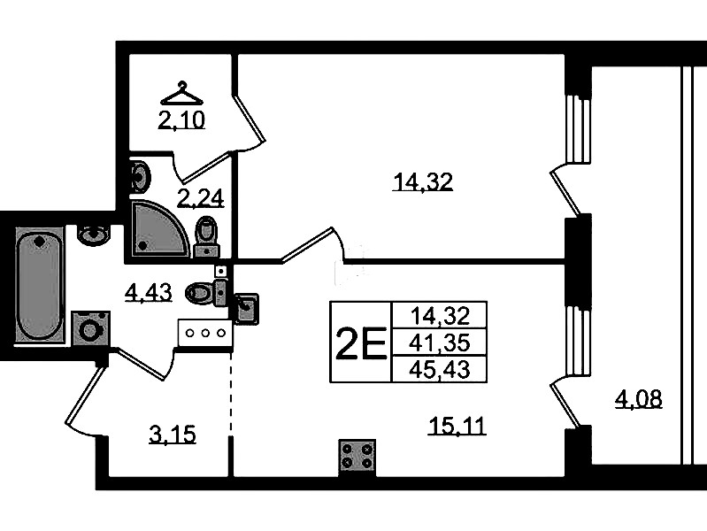 1-комнатная квартира 45.43 м², 2/4 эт., ЖК «Лисино»
