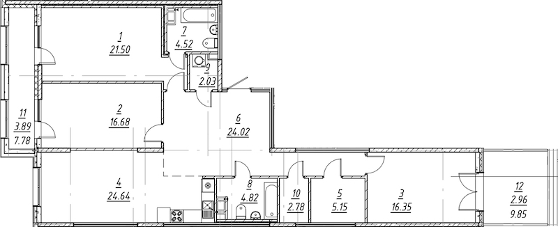 3-комнатная квартира 129.34 м², 3/11 эт., ЖК «е.волюция»