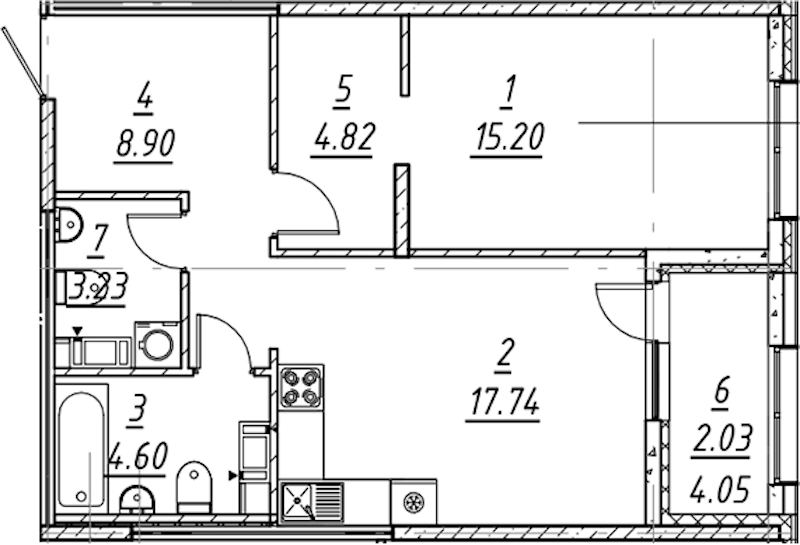 1-комнатная квартира 56.52 м², 7/11 эт., ЖК «е.волюция»