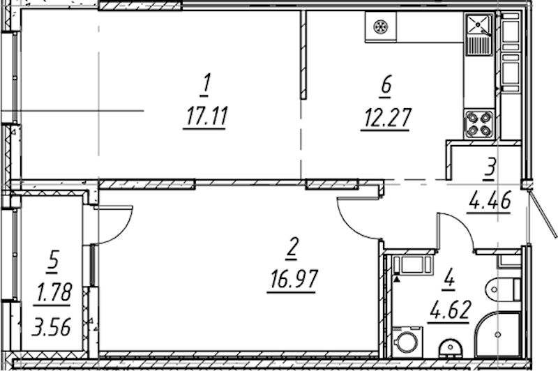 1-комнатная квартира 57.21 м², 8/11 эт., ЖК «е.волюция»