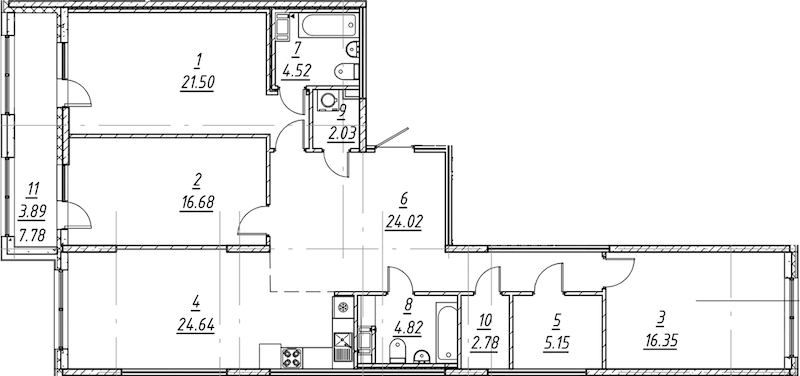 3-комнатная квартира 126.38 м², 10/11 эт., ЖК «е.волюция»