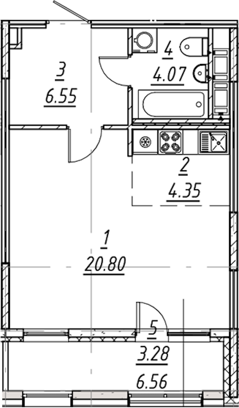 Квартира студия 39.05 м², 2/11 эт., ЖК «е.волюция»