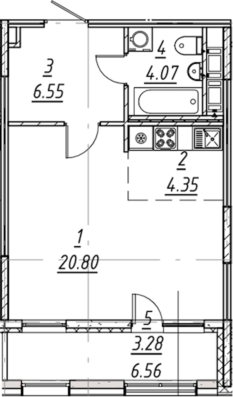 Квартира студия 39.05 м², 3/11 эт., ЖК «е.волюция»