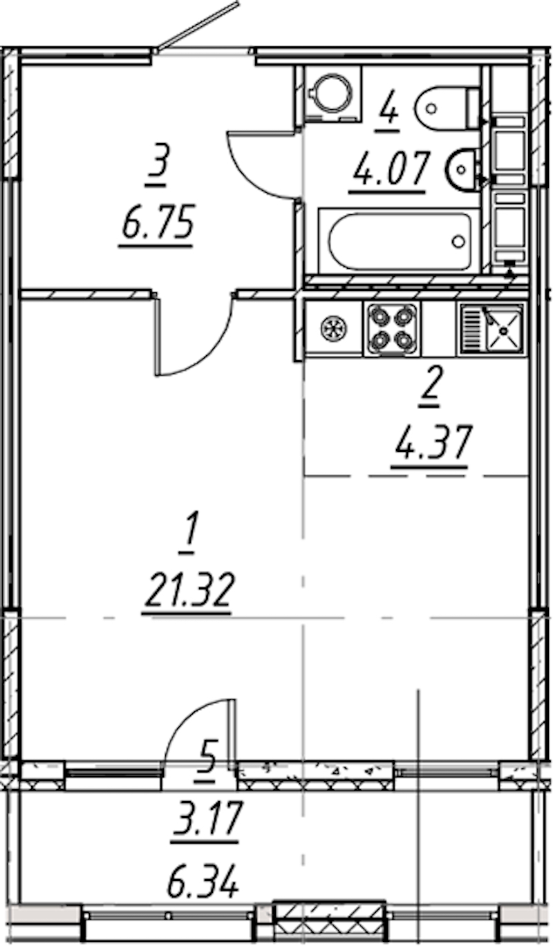 Квартира студия 39.68 м², 7/11 эт., ЖК «е.волюция»