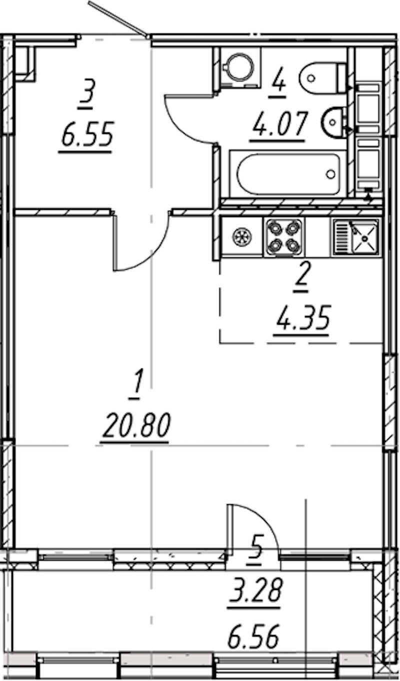 Квартира студия 39.05 м², 9/11 эт., ЖК «е.волюция»