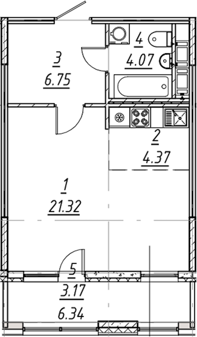 Квартира студия 39.68 м², 10/11 эт., ЖК «е.волюция»