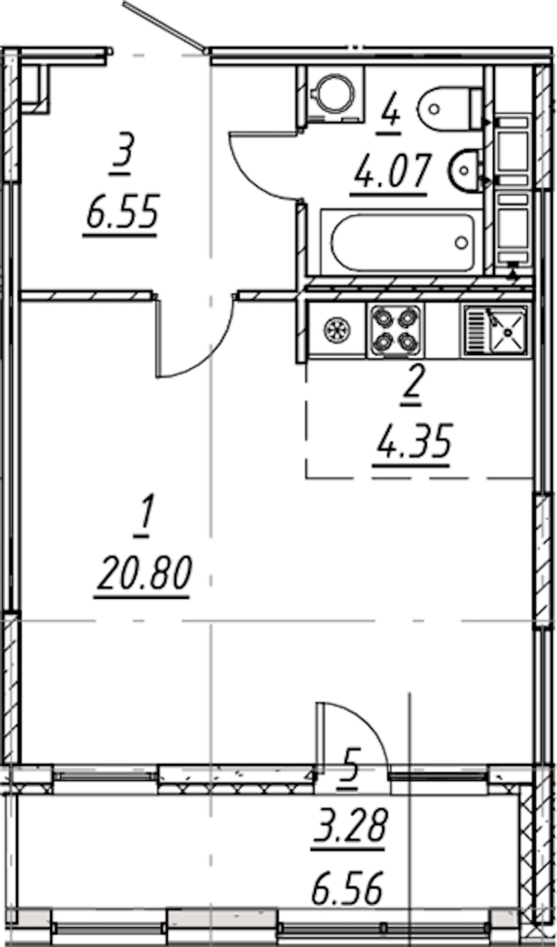 Квартира студия 39.05 м², 10/11 эт., ЖК «е.волюция»