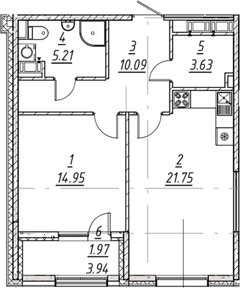 1-комнатная квартира 57.6 м², 2/11 эт., ЖК «е.волюция»