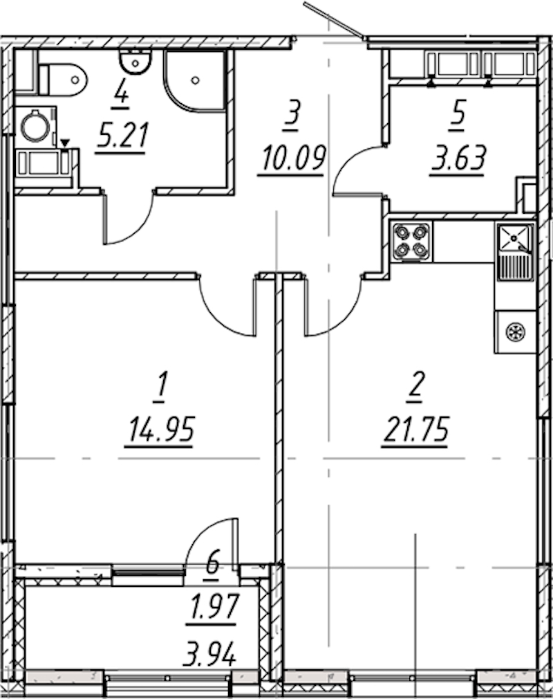 1-комнатная квартира 57.6 м², 5/11 эт., ЖК «е.волюция»