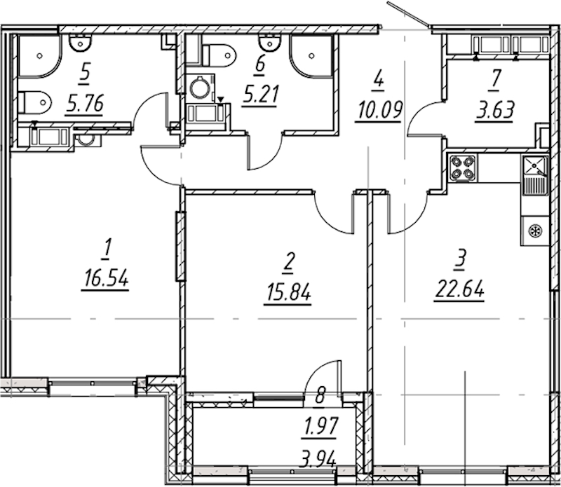 2-комнатная квартира 81.68 м², 7/11 эт., ЖК «е.волюция»