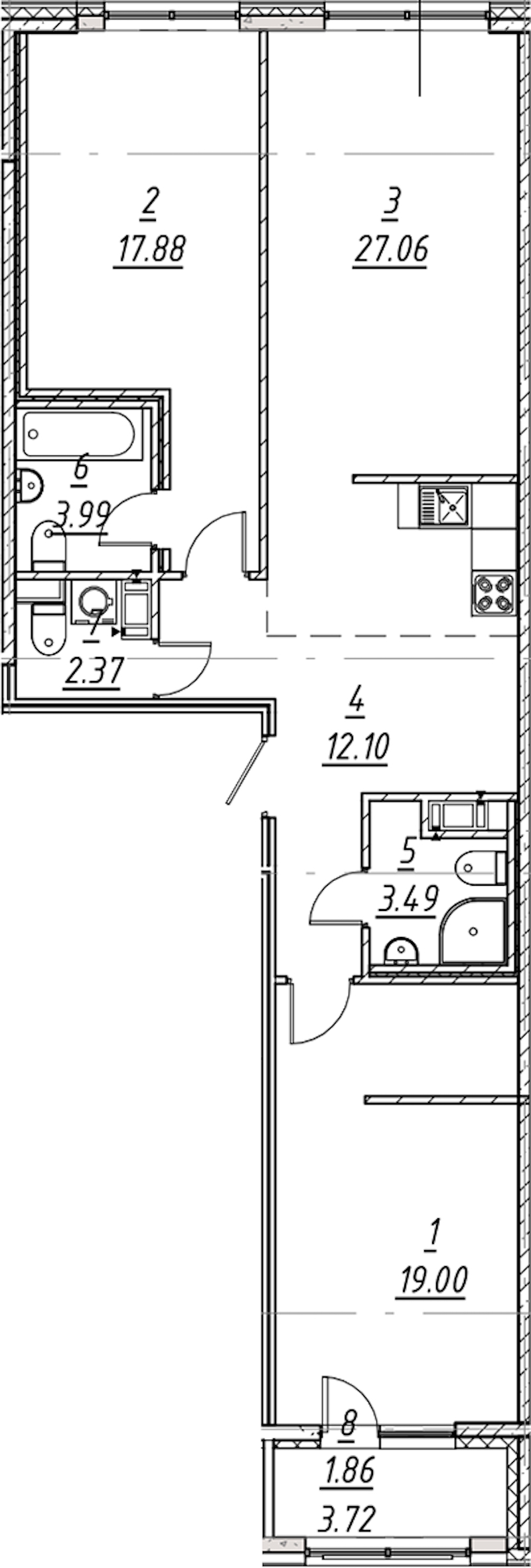 2-комнатная квартира 87.75 м², 10/11 эт., ЖК «е.волюция»