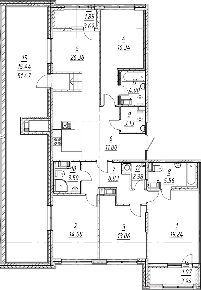 4-комнатная квартира 147.56 м², 11/11 эт., ЖК «е.волюция»