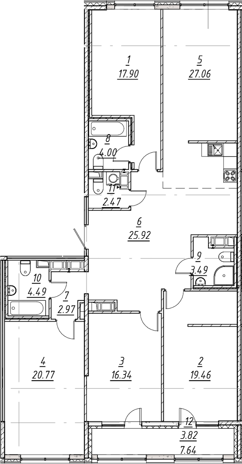 4-комнатная квартира 148.69 м², 11/11 эт., ЖК «е.волюция»