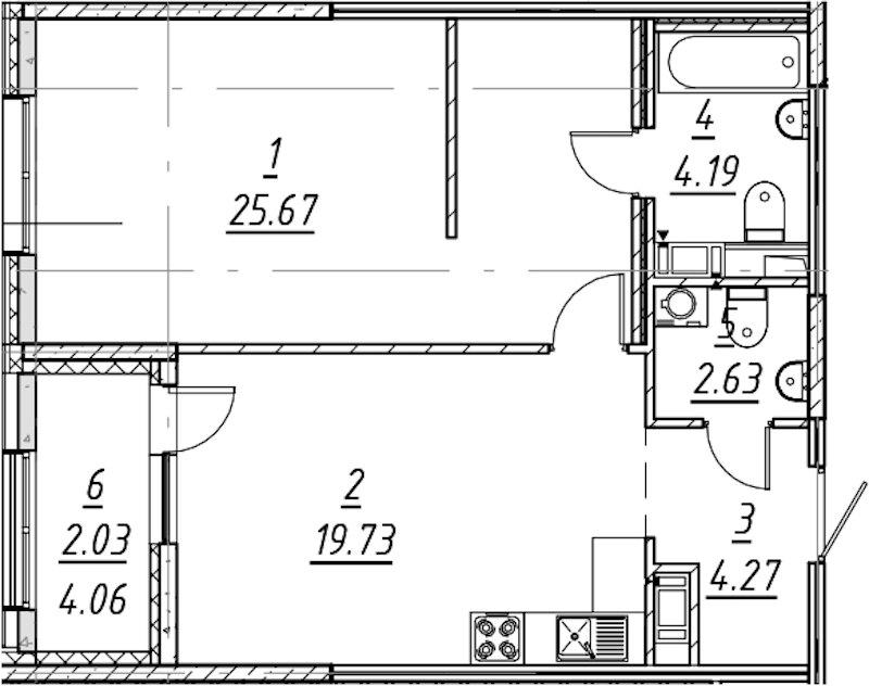 1-комнатная квартира 58.52 м², 4/10 эт., ЖК «е.волюция»