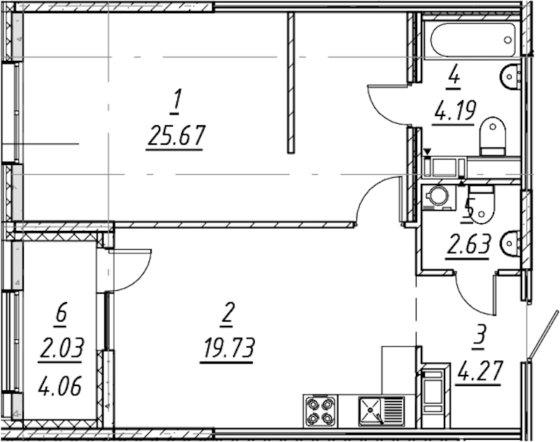 1-комнатная квартира 58.52 м², 5/10 эт., ЖК «е.волюция»