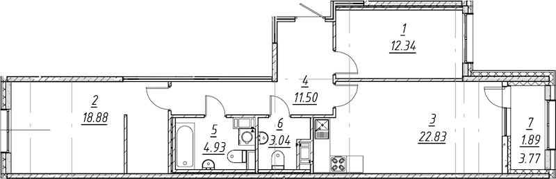 2-комнатная квартира 75.41 м², 6/10 эт., ЖК «е.волюция»
