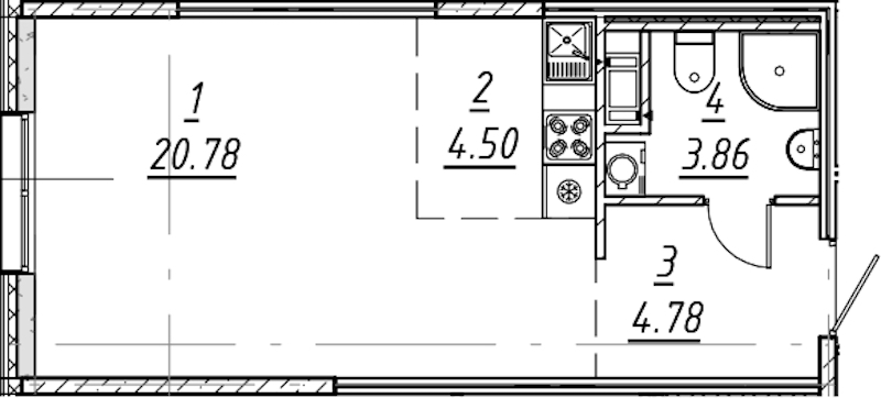 Квартира студия 33.92 м², 2/10 эт., ЖК «е.волюция»