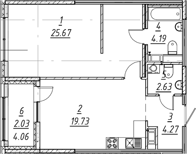 1-комнатная квартира 58.52 м², 9/10 эт., ЖК «е.волюция»