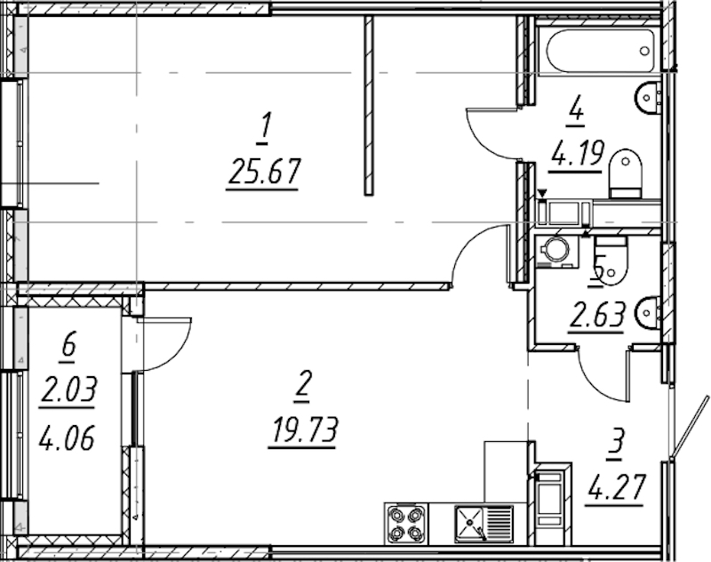 1-комнатная квартира 58.52 м², 2/10 эт., ЖК «е.волюция»