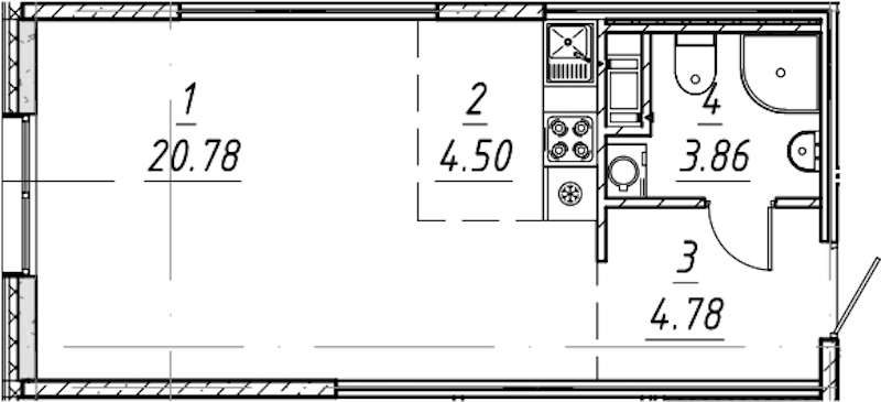 Квартира студия 33.92 м², 3/10 эт., ЖК «е.волюция»
