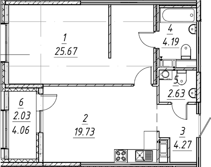 1-комнатная квартира 58.52 м², 3/10 эт., ЖК «е.волюция»