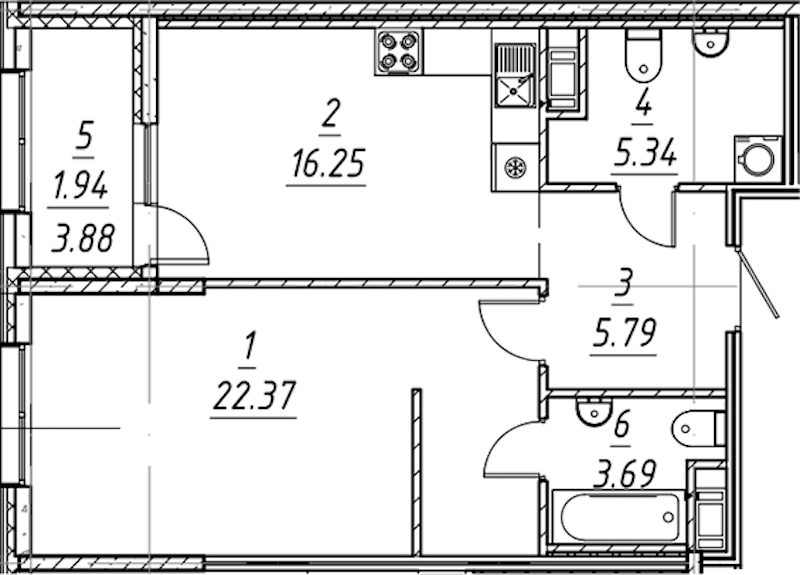 1-комнатная квартира 55.38 м², 2/10 эт., ЖК «е.волюция»