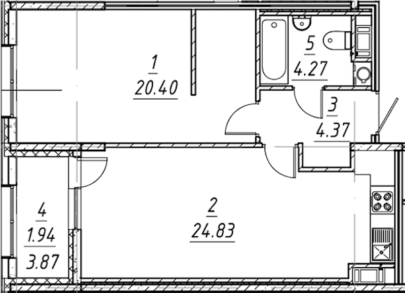 1-комнатная квартира 55.81 м², 2/10 эт., ЖК «е.волюция»